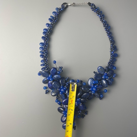 Blue Lapis Lazuli Beaded Gemstone Necklace with blue beads Bohemian Necklace - Picture 4 of 6